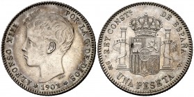 1901*1901. Alfonso XIII. SMV. 1 peseta. (Cal. 45). 5,02 g. MBC+.