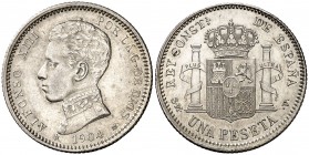 1904*1904. Alfonso XIII. SMV. 1 peseta. (Cal. 50). 4,97 g. EBC-.