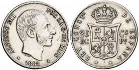 1882. Alfonso XII. Manila. 20 centavos. (Cal. 89). 5,10 g. Pulida. (MBC+).