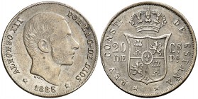1885. Alfonso XII. Manila. 20 centavos. (Cal. 92). 5,18 g. EBC-.