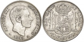 1883. Alfonso XII. Manila. 50 centavos. (Cal. 83). 12,93 g. BC+/MBC-.