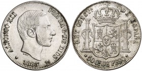 1883. Alfonso XII. Manila. 50 centavos. (Cal. 83). 12,99 g. MBC/MBC+.