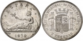 1870*1870. Gobierno Provisional. SNM. 5 pesetas. (Cal. 3). 24,96 g. Leves rayitas. MBC.