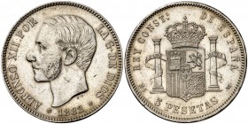 1882*1882/1. Alfonso XII. MSM. 5 pesetas. (Cal. 35). 25,04 g. Limpiada. MBC-.