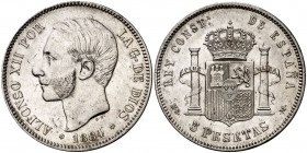 1884*1884. Alfonso XII. MSM. 5 pesetas. (Cal. 39). 25,04 g. Limpiada. (MBC+).