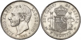 1885*1887. Alfonso XII. MSM. 5 pesetas. (Cal. 42). 24,93 g. Buen ejemplar. MBC+.