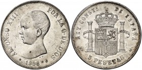 1888*1888. Alfonso XIII. MPM. 5 pesetas. (Cal. 13). 24,94 g. Leves marquitas. MBC+.