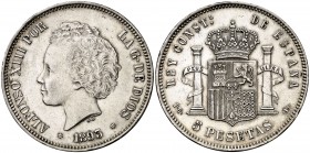 1893*1893. Alfonso XIII. PGL. 5 pesetas. (Cal. 21). 24,84 g. Limpiada. MBC+.