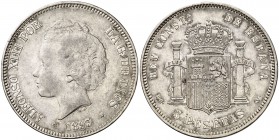 1893*1893. Alfonso XIII. PGV. 5 pesetas. (Cal. 22). 24,97 g. Escasa. MBC/MBC+.
