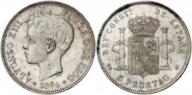 1896*1896. Alfonso XIII. PGV. 5 pesetas. (Cal. 25). 25,03 g. Golpecitos. MBC+.
