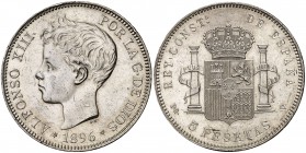 1896*1896. Alfonso XIII. PGV. 5 pesetas. (Cal. 25). 24,83 g. Limpiada. EBC-.