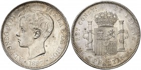 1897*1897. Alfonso XIII. SGV. 5 pesetas. (Cal. 26). 24,76 g. Leves golpecitos. MBC+.