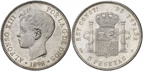 1898*1898. Alfonso XIII. SGV. 5 pesetas. (Cal. 27). 25,26 g. Leves rayitas. Bella. EBC.