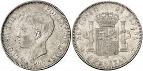 1899*1899. Alfonso XIII. SGV. 5 pesetas. (Cal. 28). 24,70 g. Leves rayitas. MBC+.