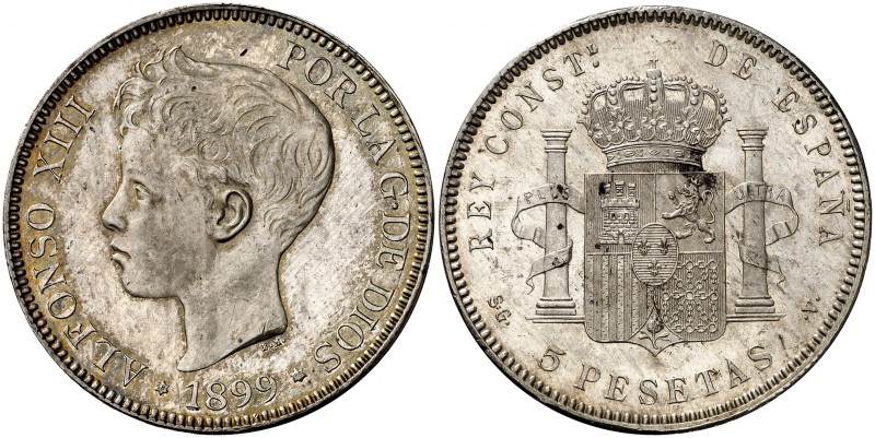 1899*1899. Alfonso XIII. SGV. 5 pesetas. (Cal. 28). 24,87 g. Leves manchitas en ...