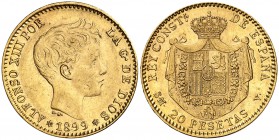 1899*1899. Alfonso XIII. SMV. 20 pesetas. (Cal. 7). 6,46 g. EBC-.