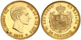 1876*1876. Alfonso XII. DEM. 25 pesetas. (Cal. 1). 8,06 g. Bonito color. EBC.