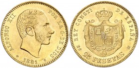 1881*1881. Alfonso XII. MSM. 25 pesetas. (Cal. 14). 8,06 g. Leves marquitas. Bella. EBC+.