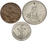 1937. Asturias y León. 50 céntimos, 1 y 2 pesetas. (Cal. 4). Serie completa de 3 monedas. MBC+/EBC-.