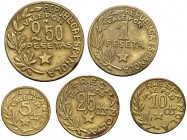Menorca (Baleares). 5, 10, 25 céntimos, 1 y 2,50 pesetas. (Cal. 12). Serie completa de 5 monedas. MBC+/EBC-.