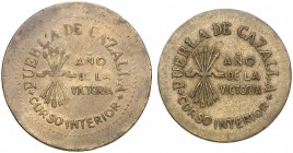 Puebla de Cazalla (Sevilla). 10 y 25 céntimos. (Cal. 15). Serie completa de 2 monedas. Raras. MBC-/MBC.