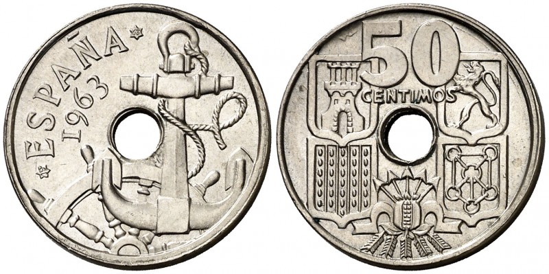 1963*1963. Estado Español. 50 céntimos. (Cal. 111). 4,04 g. S/C-.