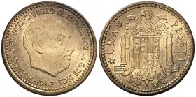 1947*1954. Estado Español. 1 peseta. (Cal. 82). 3,43 g. S/C.
