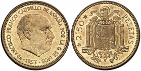 1953*1970. Estado Español. 2,50 pesetas. (Cal. 72). 6,83 g. Proof.