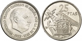 1957. Estado Español. BA (Barcelona). 25 pesetas. (Cal. 139, como serie completa). 8,54 g. I Exposición Iberoamericana de Numismática. EBC.