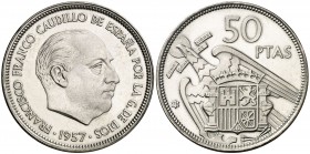 1957*73. Estado Español. 50 pesetas. (Cal. 26). 12,26 g. Proof.
