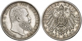 1899. Alemania. Württemberg. Guillermo II. F (Freudenstadt). 2 marcos. (Kr. 631). 11,08 g. AG. S/C-.