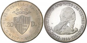 1984. Andorra. 20 diners. (Kr. 22). 15,99 g. AG. Acuñación de 5000 ejemplares. Proof.