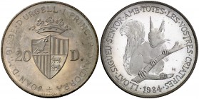 1984. Andorra. 20 diners. (Kr. 23). 16,13 g. AG. Acuñación de 5000 ejemplares. Proof.