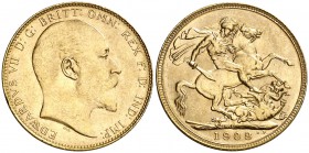 1908. Australia. Eduardo VII. P (Perth). 1 libra. (Fr. 34) (Kr. 15). 7,98 g. AU. EBC-/EBC.