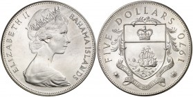1970. Bahamas. Isabel II. 5 dólares. (Kr. 10). 42,79 g. AG. S/C.