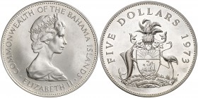 1973. Bahamas. Isabel II. 5 dólares. (Kr. 33). 42,17 g. AG. S/C.