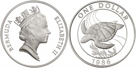 1986. Bermuda. Isabel II. 1 dólar. (Kr. 49a). 27,92 g. AG. Proof.