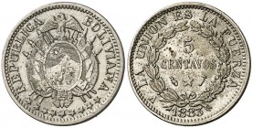 1883. Bolivia. A (París). 5 centavos. (Kr. 169.1). 2,43 g. CU-NI. MBC+.