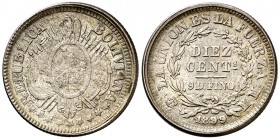 1899. Bolivia. Potosí. MM. 10 centavos. (Kr. 158.3). 2,31 g. AG. EBC.