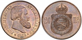 1869. Brasil. Pedro II. 20 reales. (Kr. 474). 6,96 g. CU. EBC+.