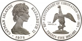 1978. Islas Caimán. Isabel II. 25 dólares. (Kr. 36). 51,62 g. AG. Acuñación de 5000 ejemplares. Proof.