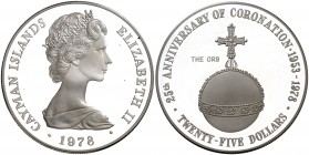1978. Islas Caimán. Isabel II. 25 dólares. (Kr. 37). 51,54 g. AG. Acuñación de 5000 ejemplares. Proof.