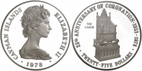 1978. Islas Caimán. Isabel II. 25 dólares. (Kr. 39). 51,80 g. AG. Acuñación de 5000 ejemplares. Proof.