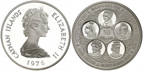 1976. Islas Caimán. Isabel II. 50 dólares. (Kr. 12). 65,20 g. AG. Acuñación de 2.843 ejemplares. Proof.