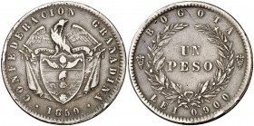 1859. Colombia. 1 peso. (Kr. 126). 24,72 g. AG. MBC.