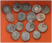 s/d. Felipe III. Barcelona. 1 diner. Lote de 16 monedas, con y sin contramarca, diversas variantes. A examinar. BC/MBC.