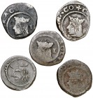 Carlos II. Mallorca. 1 dobler. (Cal. 904). Lote de 5 monedas, una falsa de época, con algunas variantes. A examinar. BC/MBC-.
