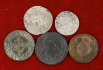 Lote de 5 monedas españolas, dos en plata. A examinar. BC/MBC.