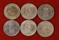 1870, 1904 (dos), 1905, 1911 y 1912. 2 céntimos. Lote de 6 monedas, una de 1904 con el 0 de la estrella partido. A examinar. MBC+/S/C-.