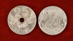1925 y 1927. Alfonso XIII. PCS. 25 céntimos. Lote de 2 monedas. A examinar. EBC/EBC+.